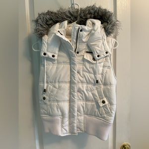 White Puffer Vest with Faux Fur Hood